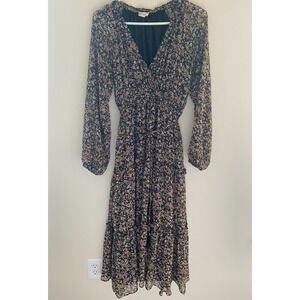 Hem & Thread Floral Midi Dress Womens Small Boho Prairie Cottagecore Ruffle